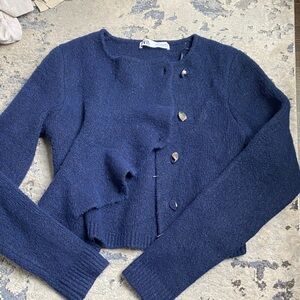ZARA Midnight Blue Cardigan with Asymmetric Buttons